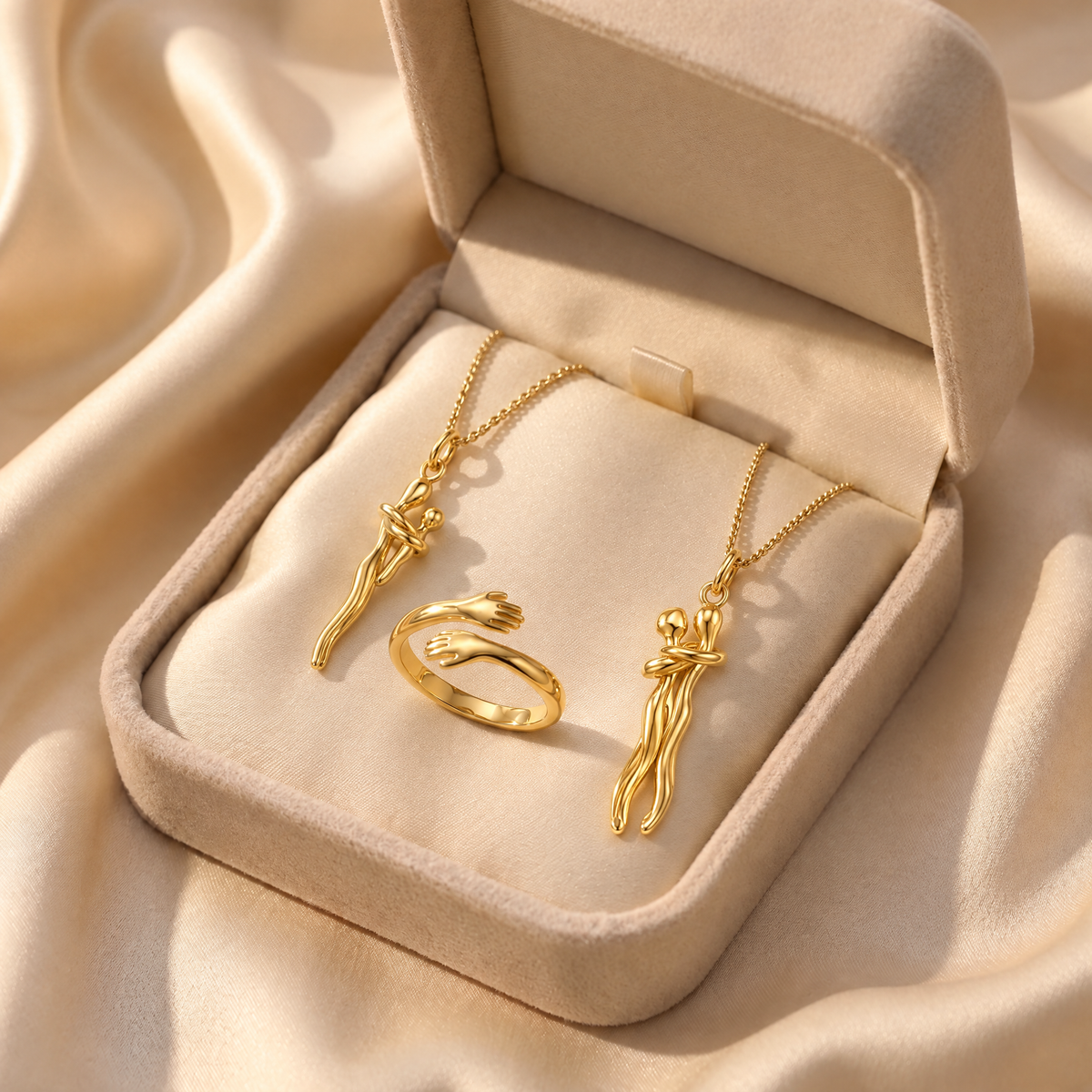 Two Embrace Necklaces and Hug Ring Set