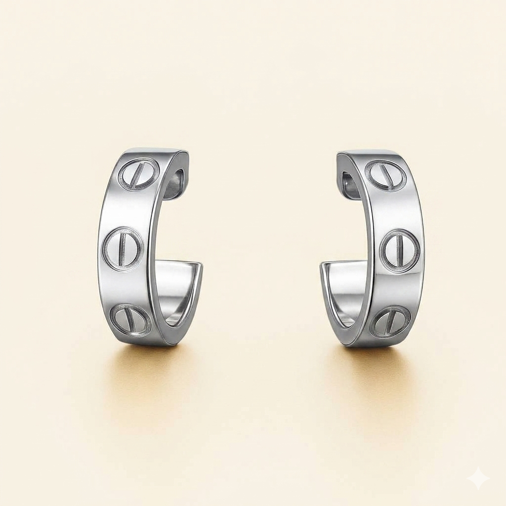 Screw Detail Hoop Earrings — Love