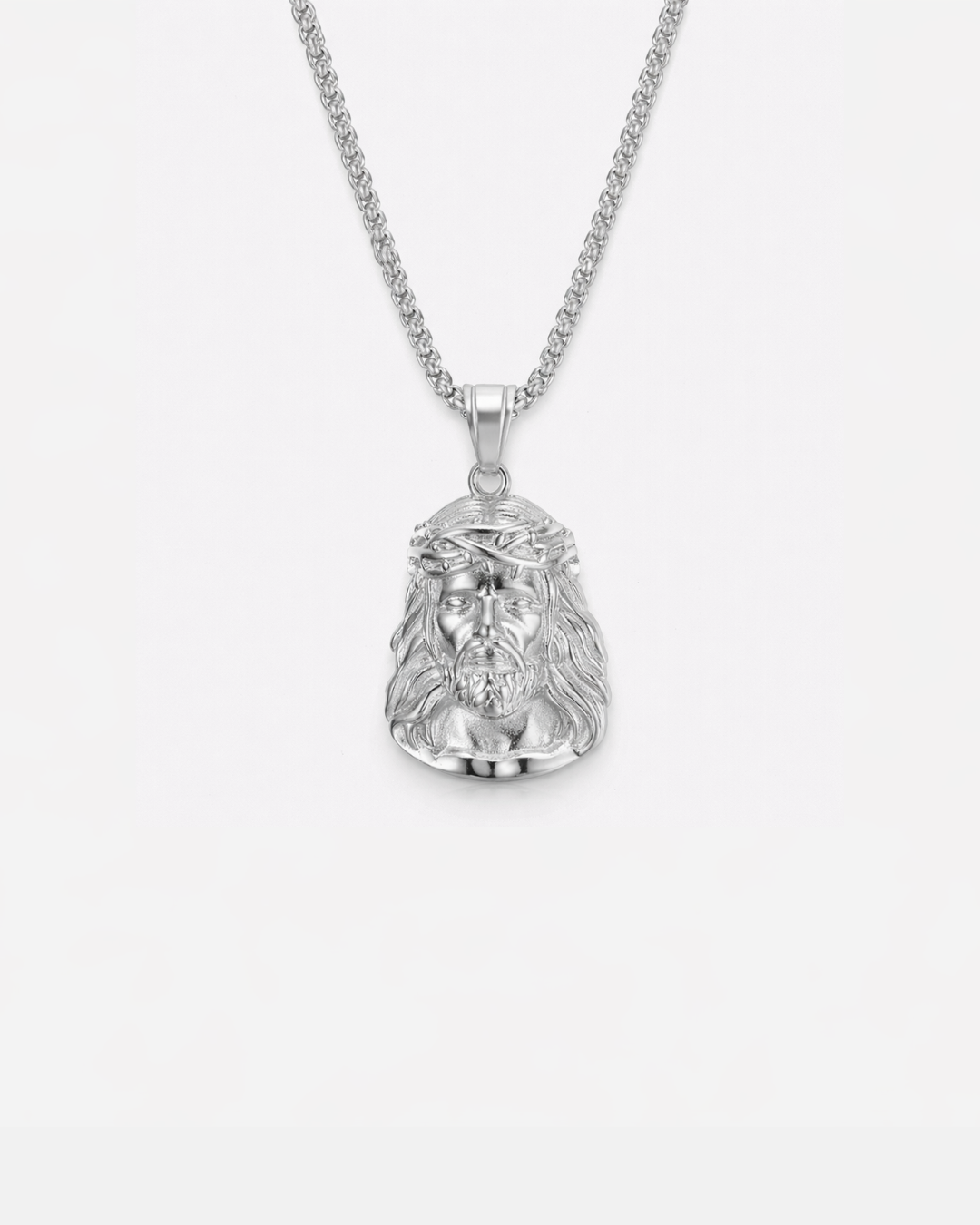 Jesus Pendant Necklace, Silver-Plated Steel