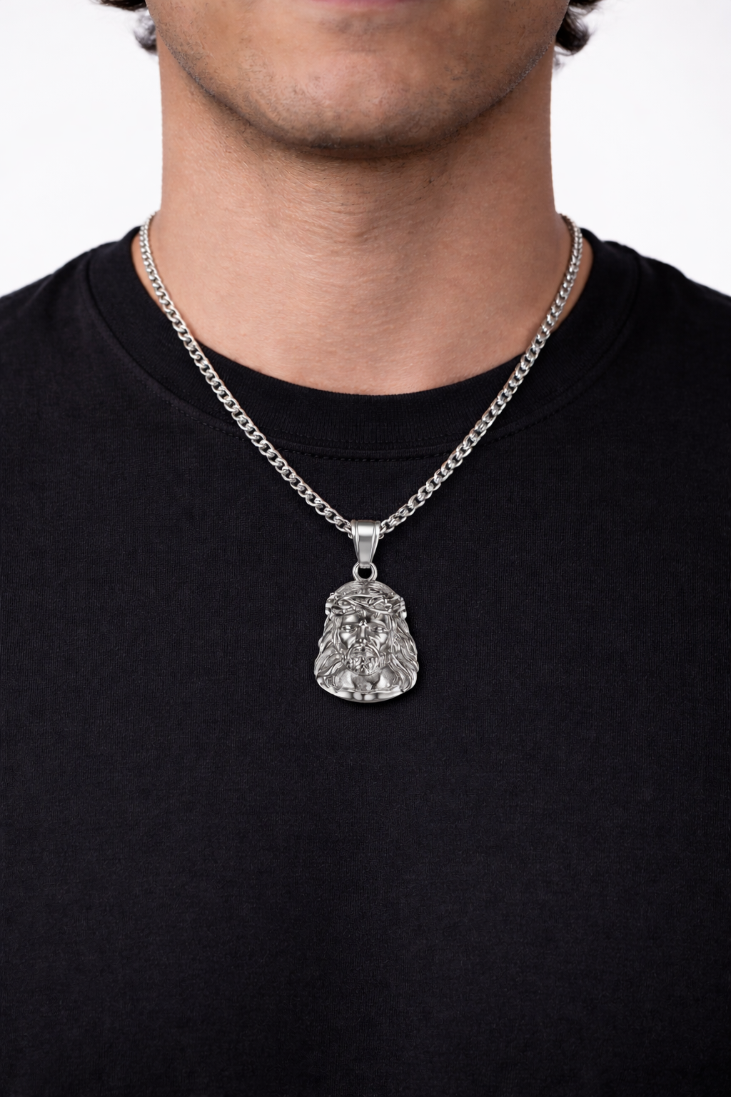 Jesus Pendant Necklace, Silver-Plated Steel
