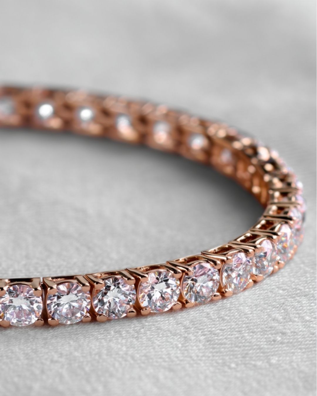 Clear Zirconia Tennis Bracelet, 3 mm, Rose-Gold-Tone Copper