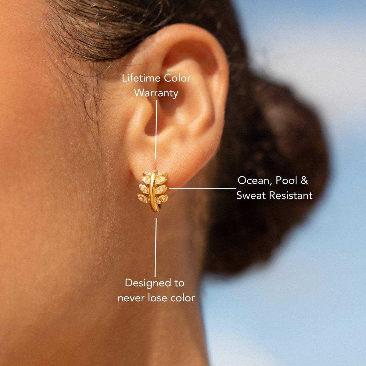 Laurel Leaf Zircon Huggie Hoop Earrings