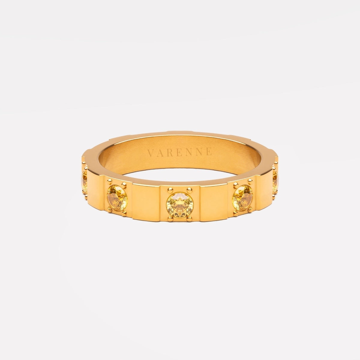 Lemon Detail Zircon Band Ring, 4 mm, Gold PVD Steel