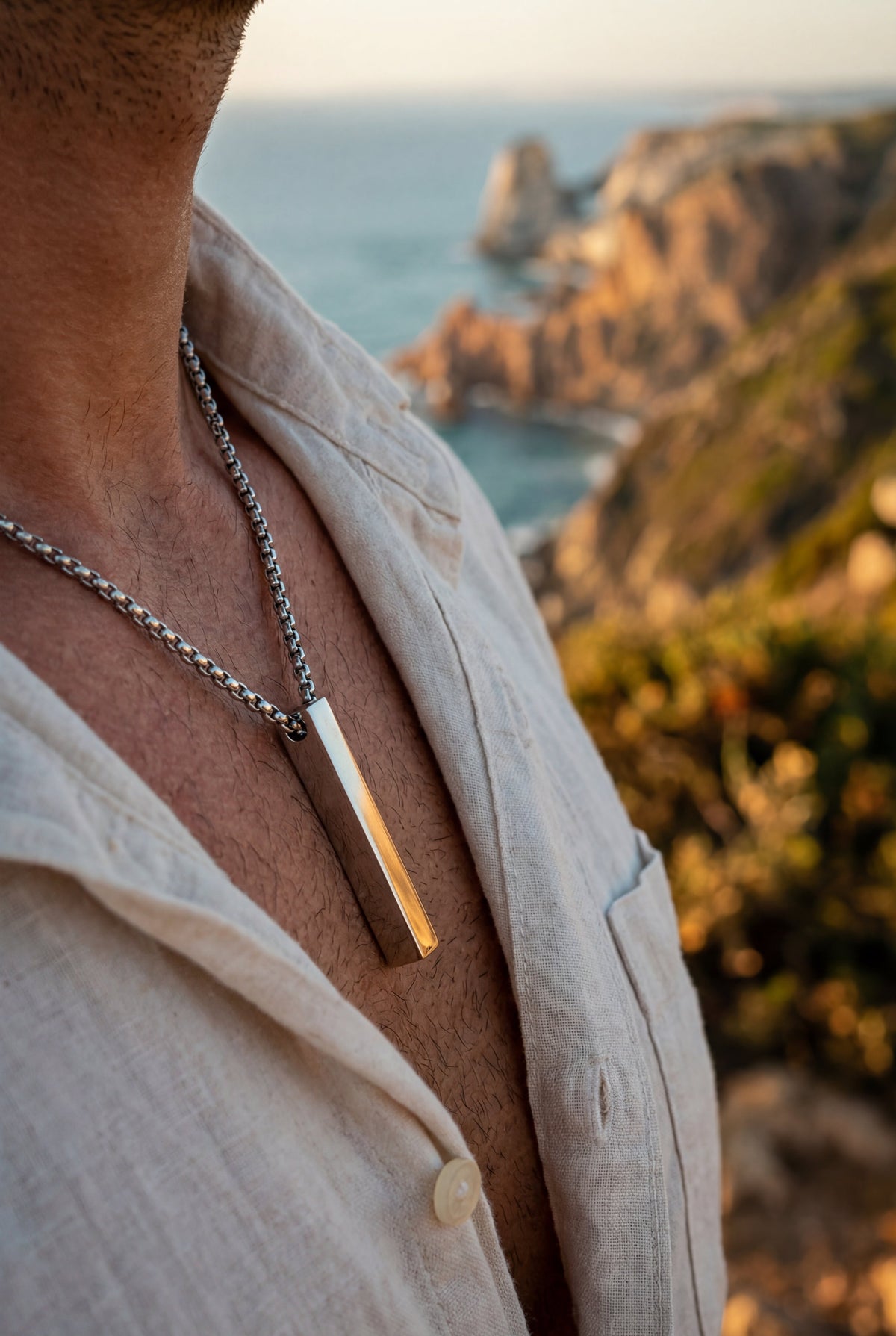 Long Bar Pendant Necklace, 40 mm, Stainless Steel — Linea