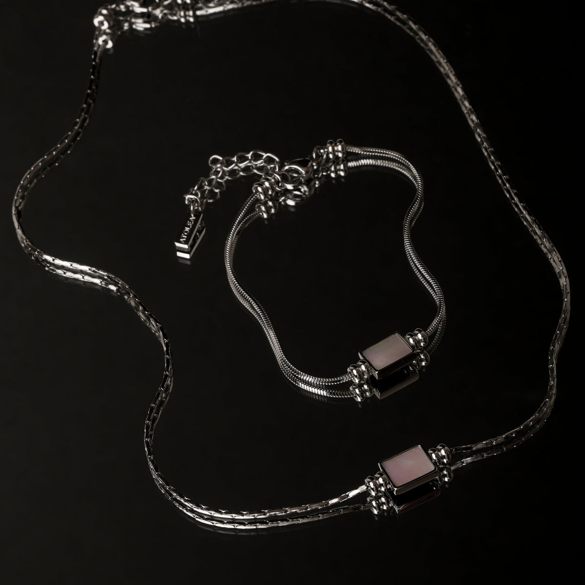 Mother-of-Pearl Pendant Necklace, Stainless Steel — Lune