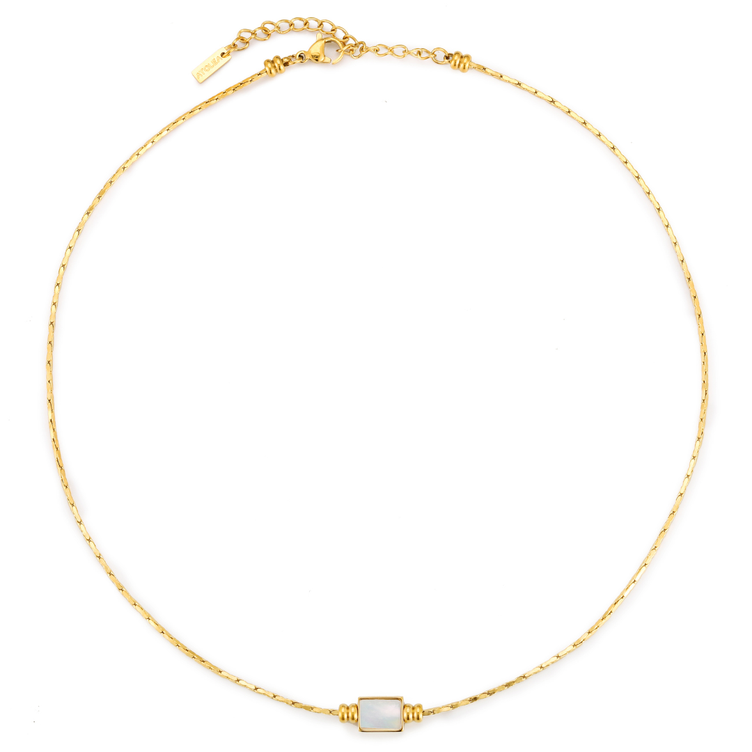 Mother-of-Pearl Pendant Necklace, Stainless Steel — Lune