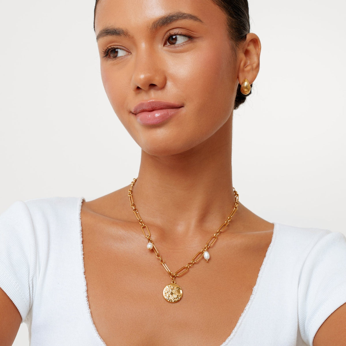 Angel Coin and Pearl Link Necklace — Elysia
