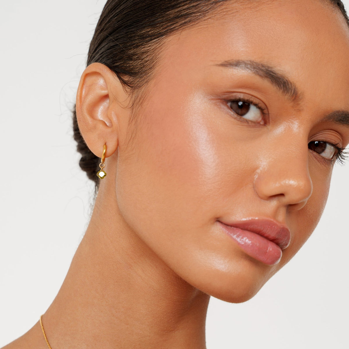 Green Zircon Drop Hoop Earrings, 10 mm — Lime