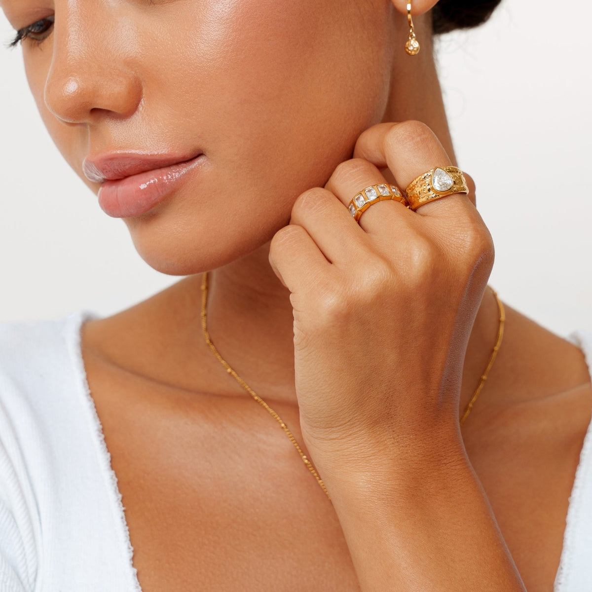 Hammered Pear Zircon Ring, Steel — Odyssey