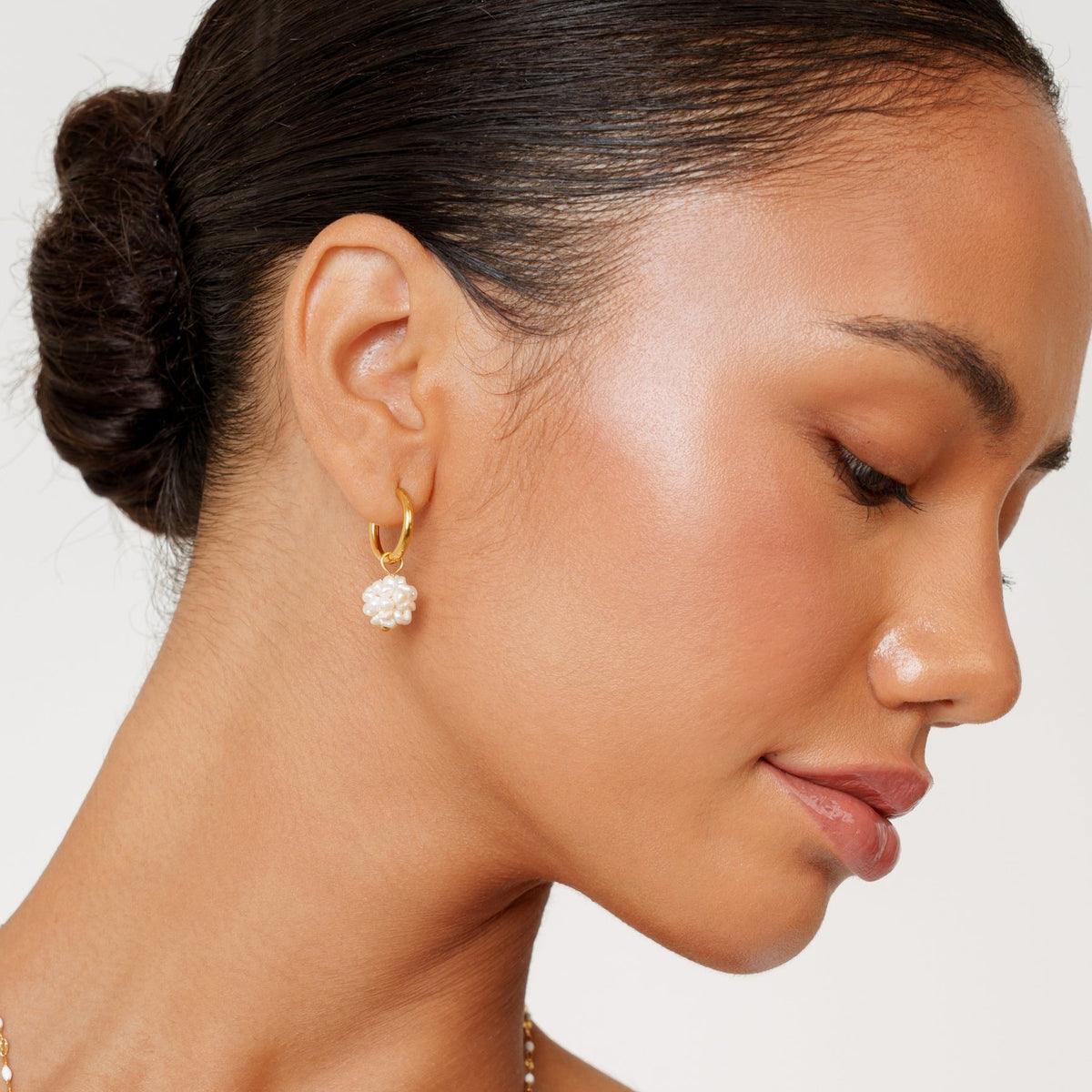 Freshwater Pearl Cluster Hoop Earrings, 12 mm