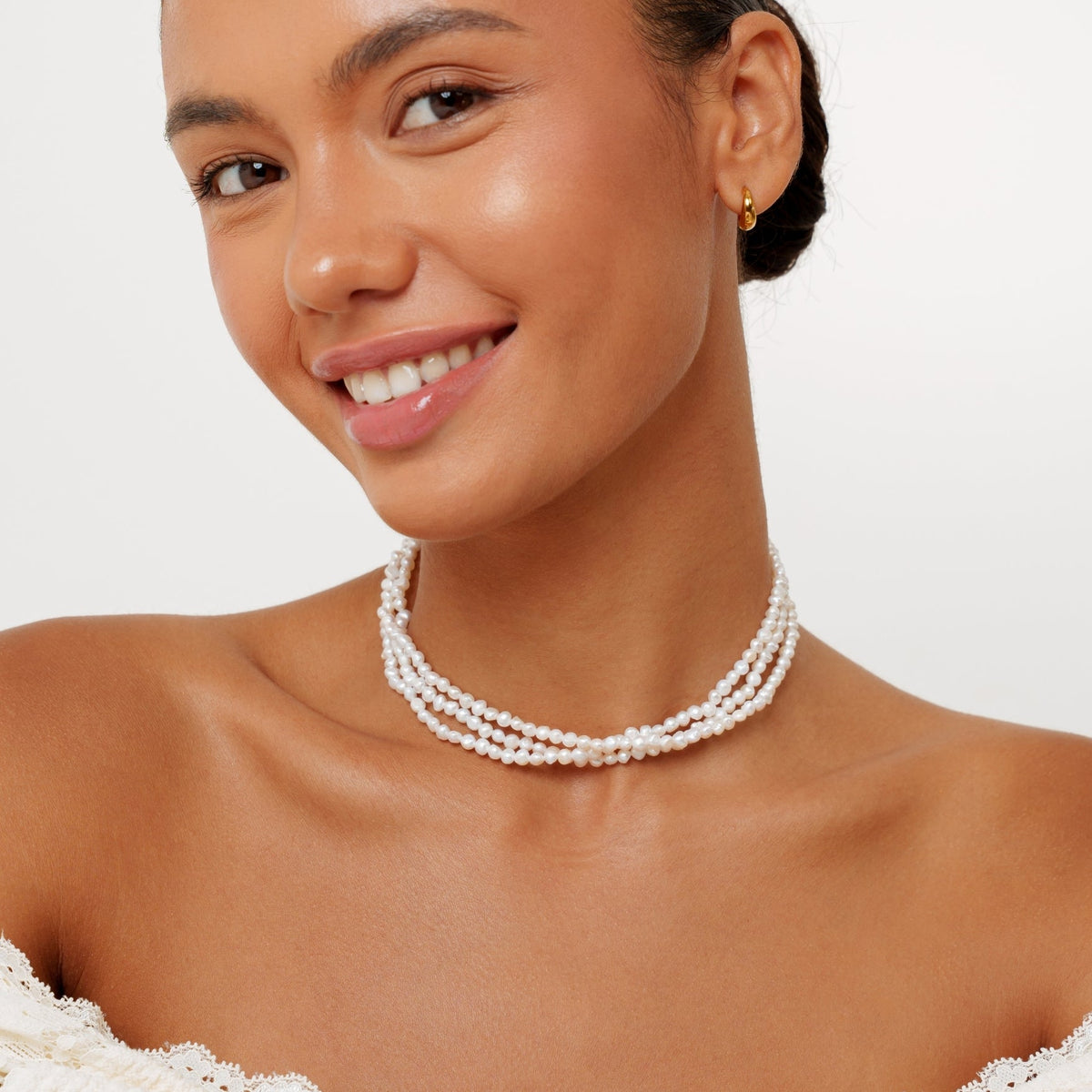 Triple Strand Freshwater Pearl Choker — Positano