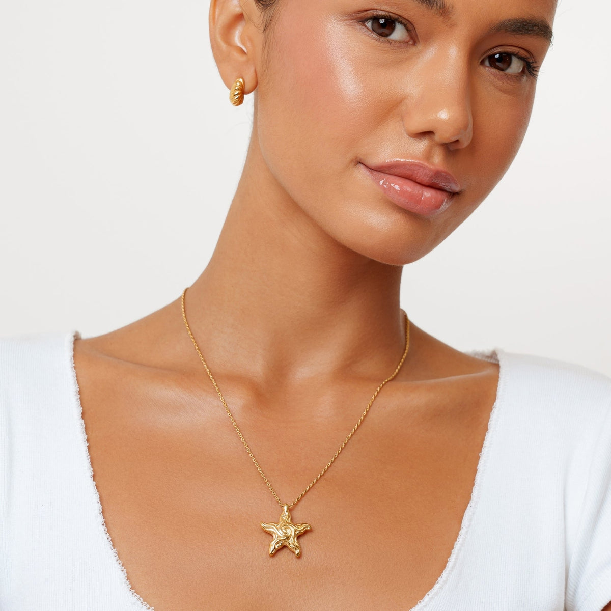 Spiral Starfish Pendant Necklace, Gold PVD Steel
