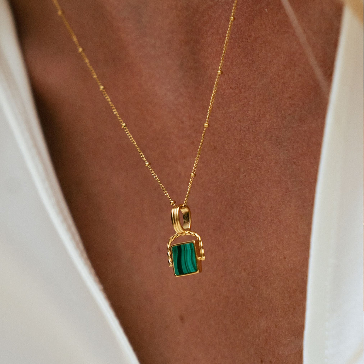Green Malachite Pendant Necklace, 45 cm