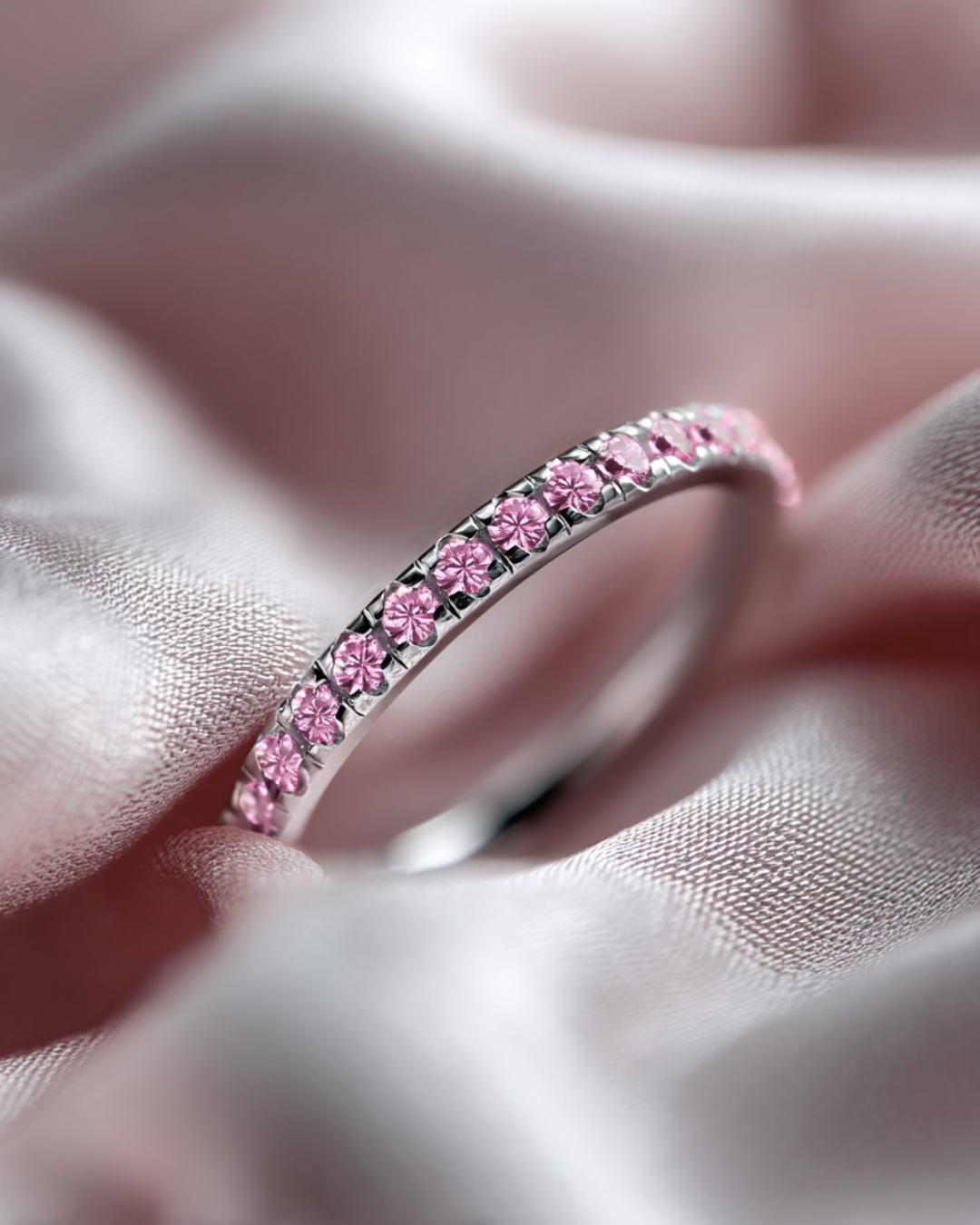 Light Pink Zircon Stone Band Ring, Stainless Steel — Mar Rosa