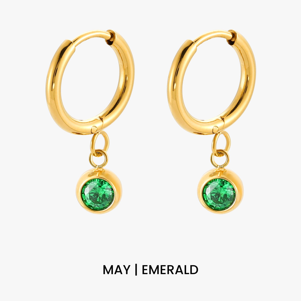 Birthstone Color CZ Charm Hoop Earrings