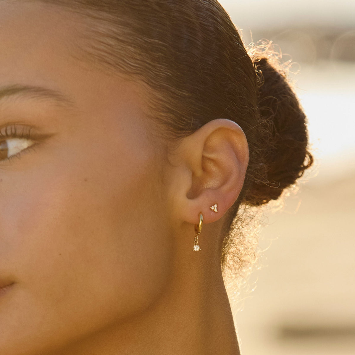 Zircon Drop Hoop Earrings, 8 mm