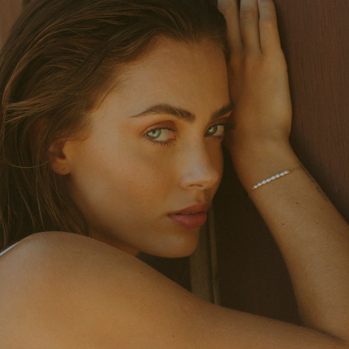 Mini Pearl Chain Bracelet, 15–18 cm, Gold PVD Steel