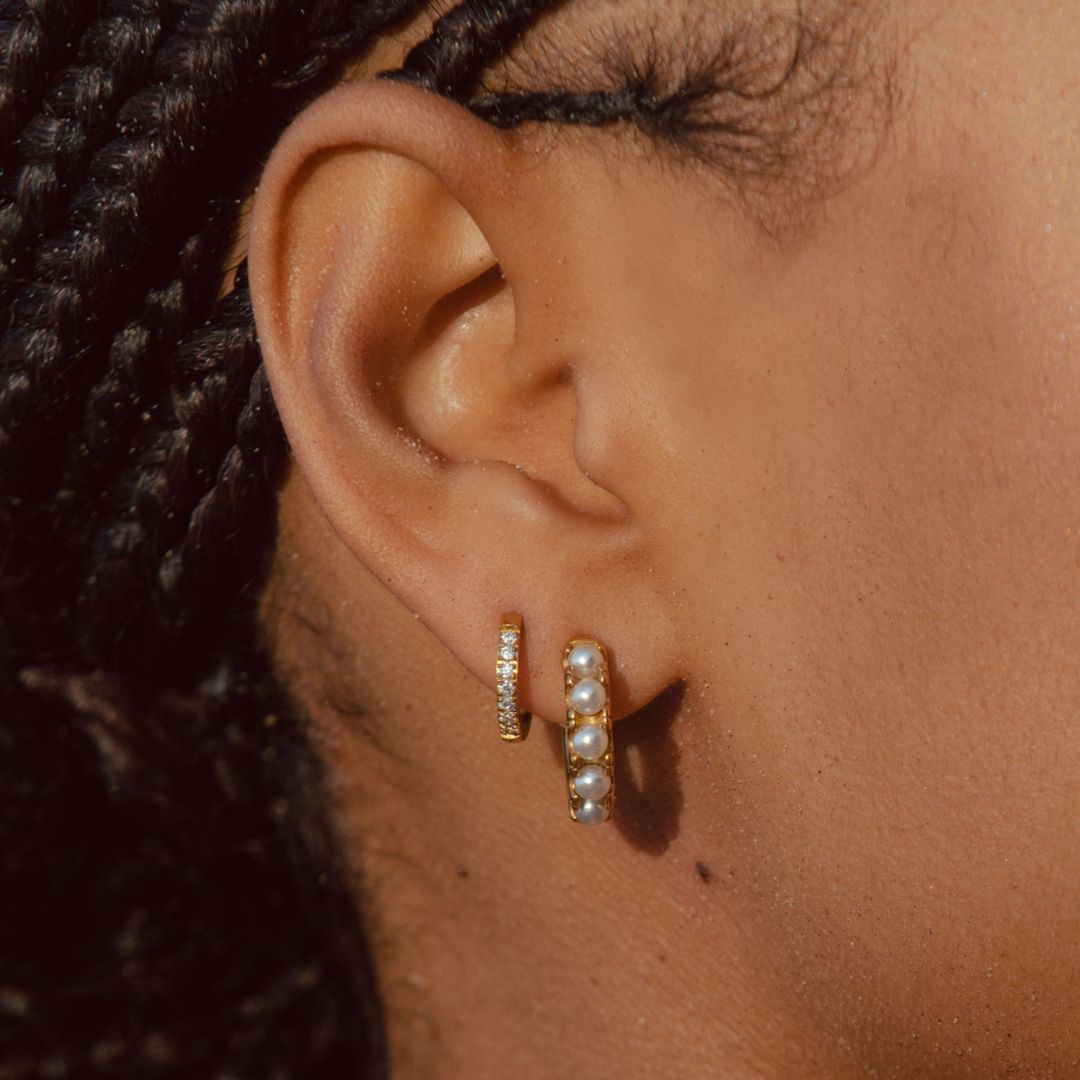 Mother-of-Pearl Half-Hoop Earrings, 18 mm