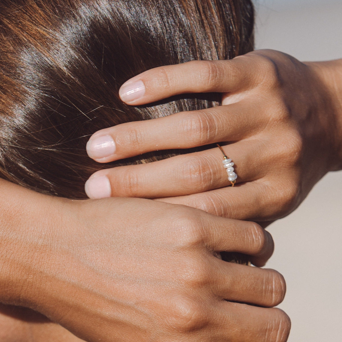 Five Freshwater Pearl Ring, Steel
