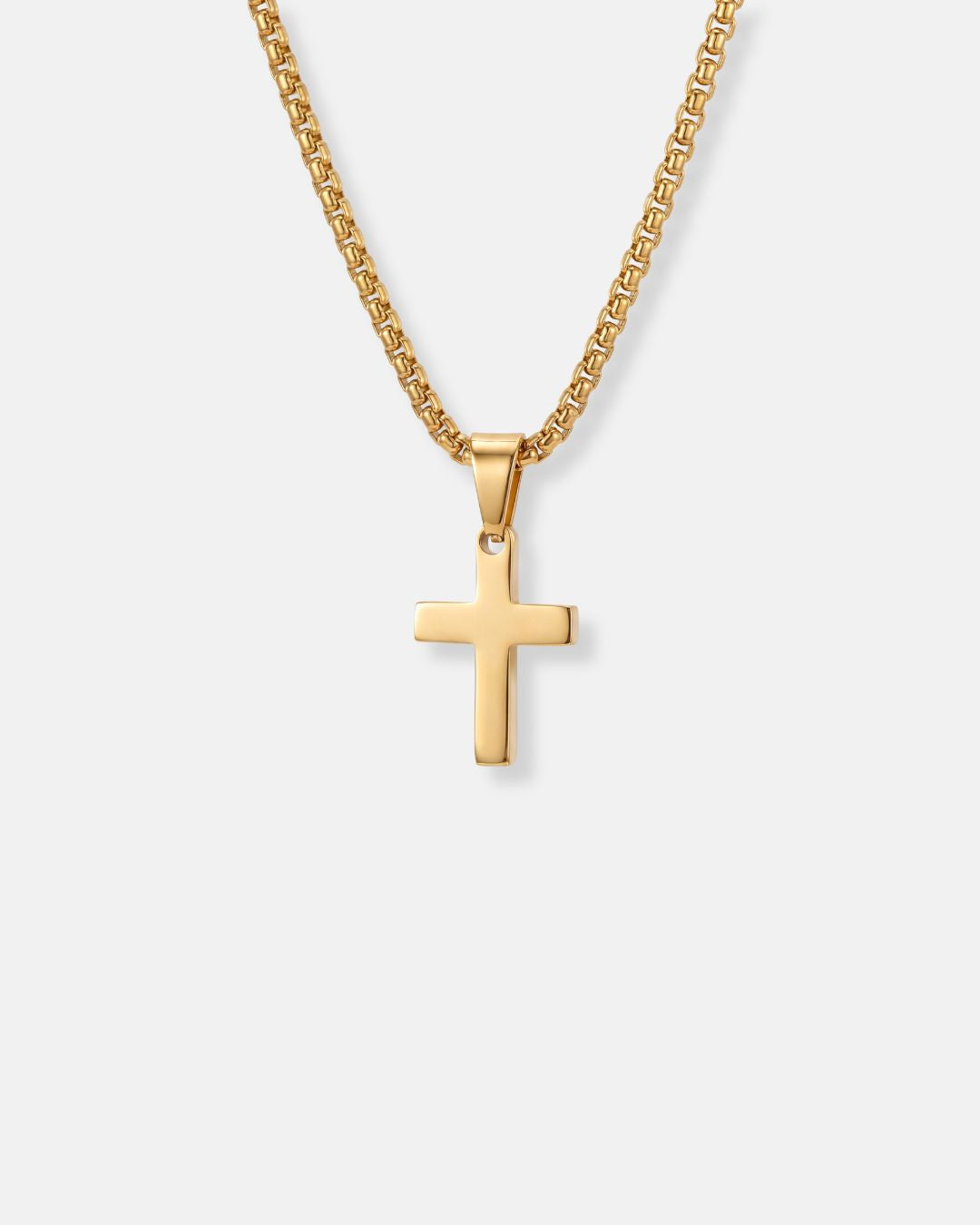 Minimal Cross Pendant Necklace, 18K Gold-Plated Steel