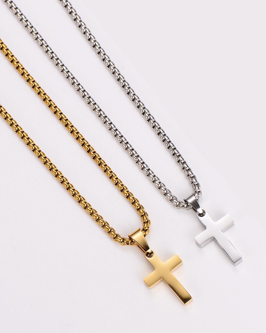Minimal Cross Pendant Necklace, 18K Gold-Plated Steel