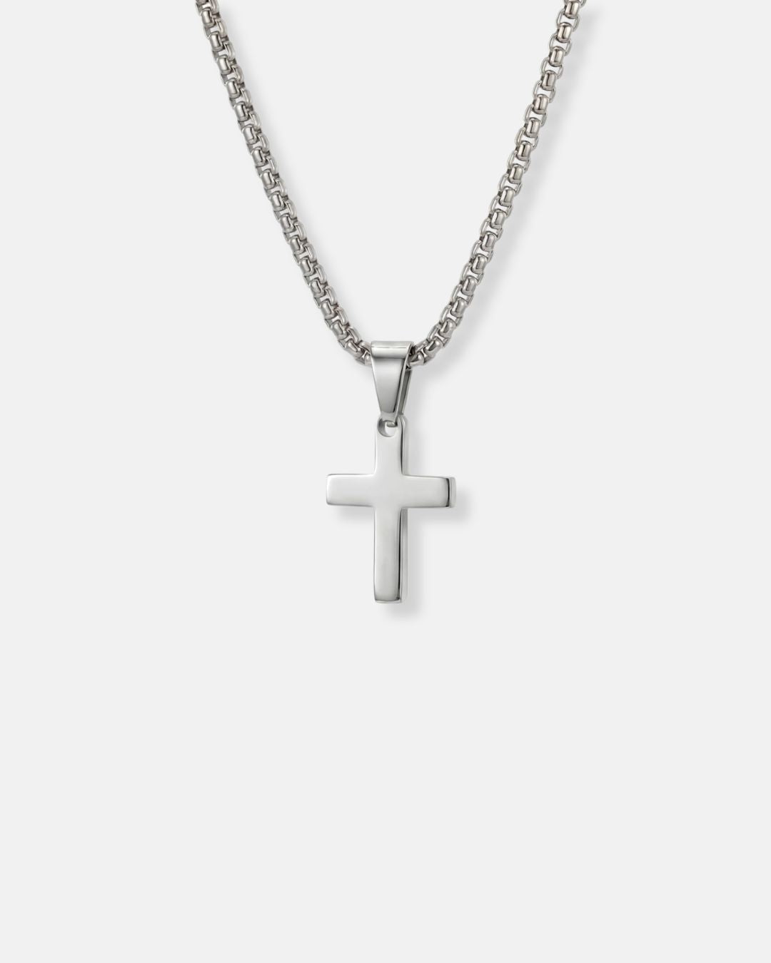 Minimal Cross Pendant Necklace, Silver-Plated Steel