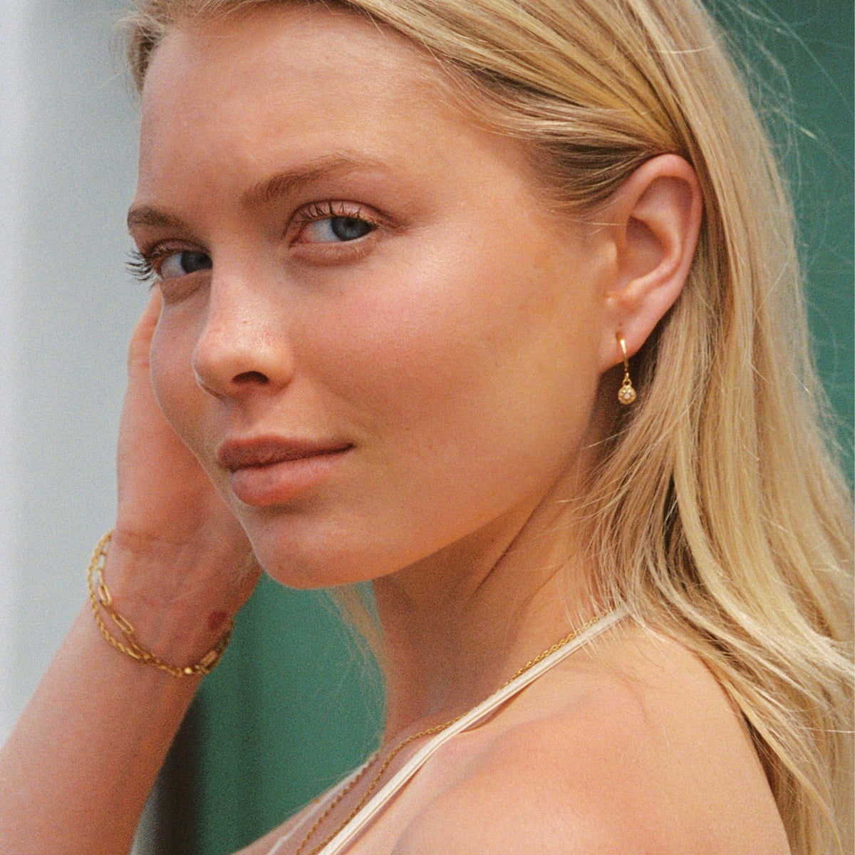 North Star Charm Earrings, White Zircon, Gold PVD Steel