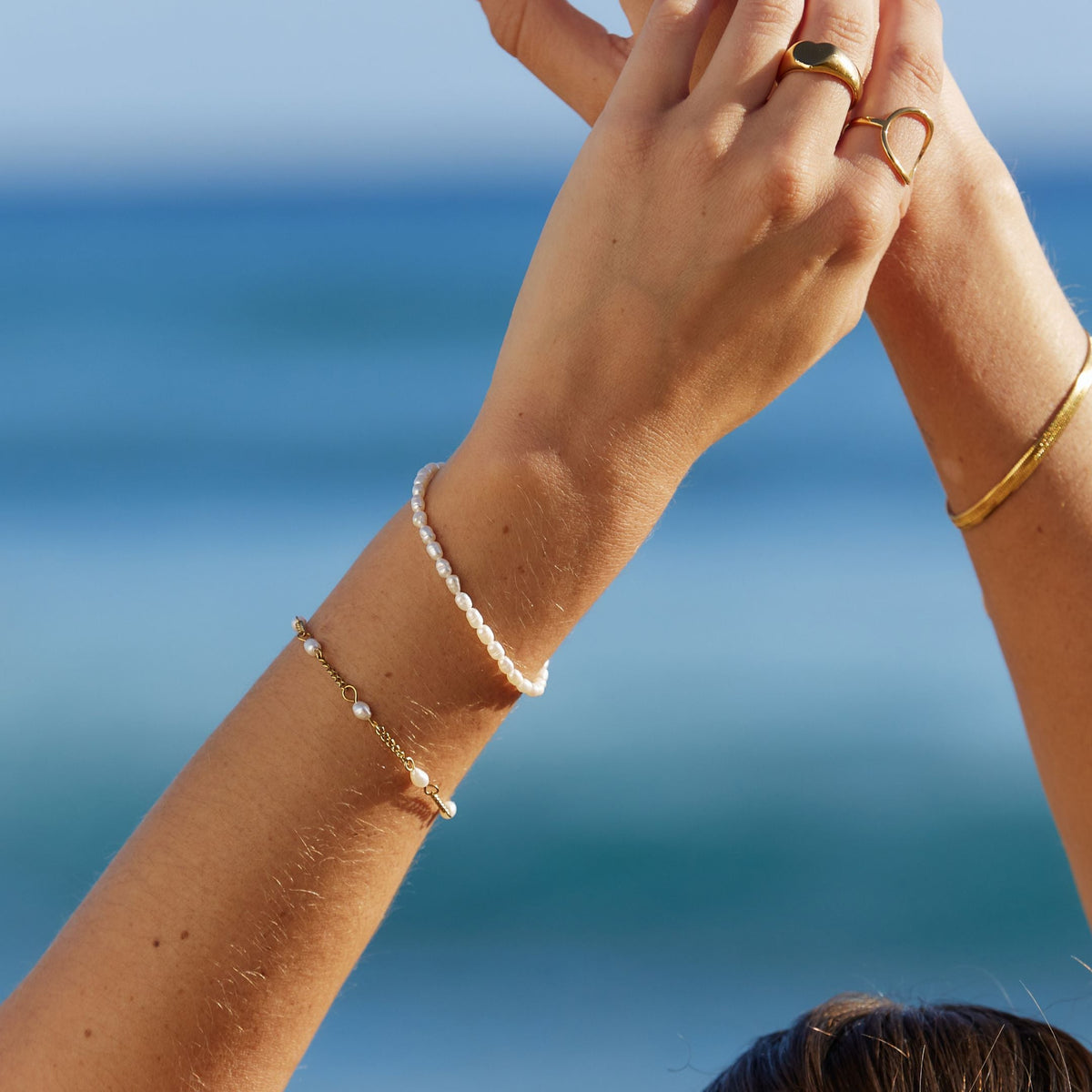 Freshwater Pearl Bracelet, 16–20 cm, Steel