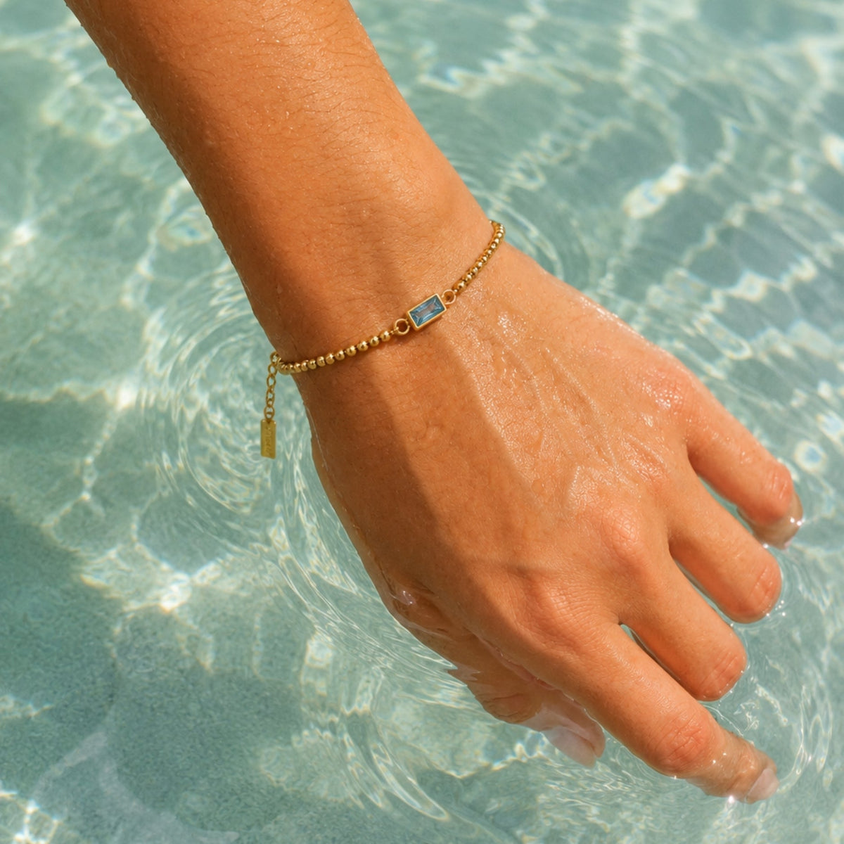Birthstone-Color Zircon Beaded Bracelet, Gold PVD Steel