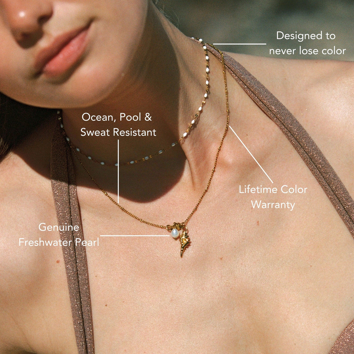 Shell, Pearl and Green Charm Necklace — Ocean