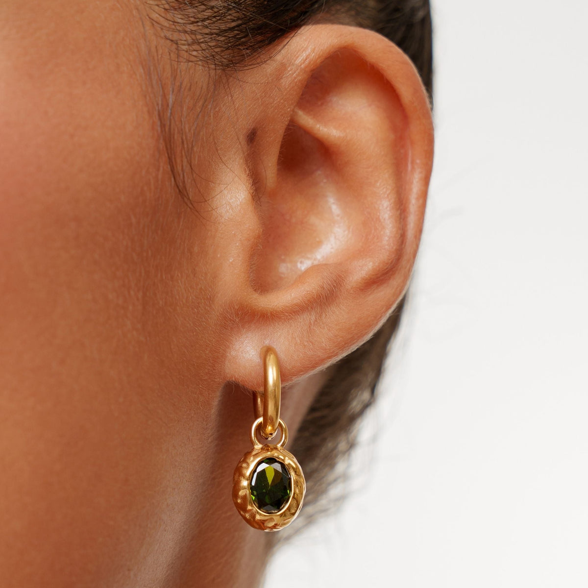 Oval Green Zircon Drop Hoop Earrings — Olive