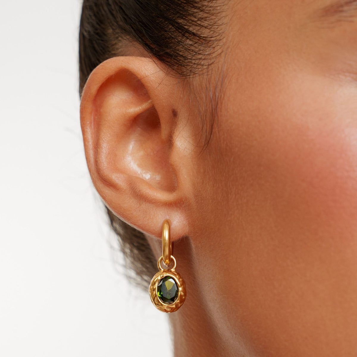Oval Green Zircon Drop Hoop Earrings — Olive