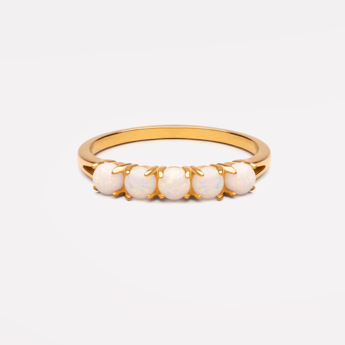 Opal Row Band Ring, Stainless Steel