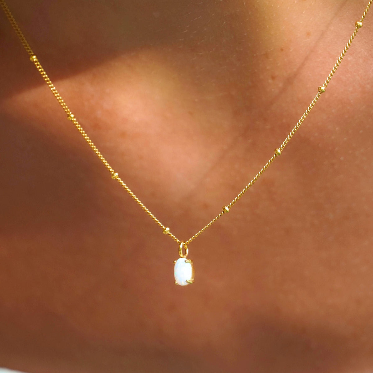 Oval Simulated Opal Pendant Necklace, 45 cm