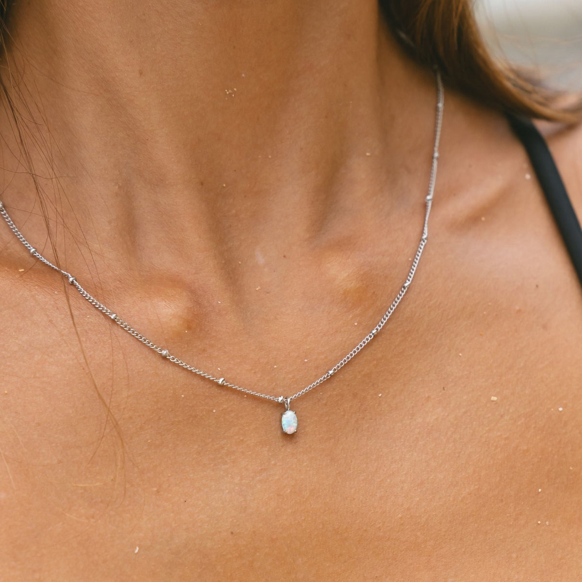 Oval Simulated Opal Pendant Necklace, 45 cm