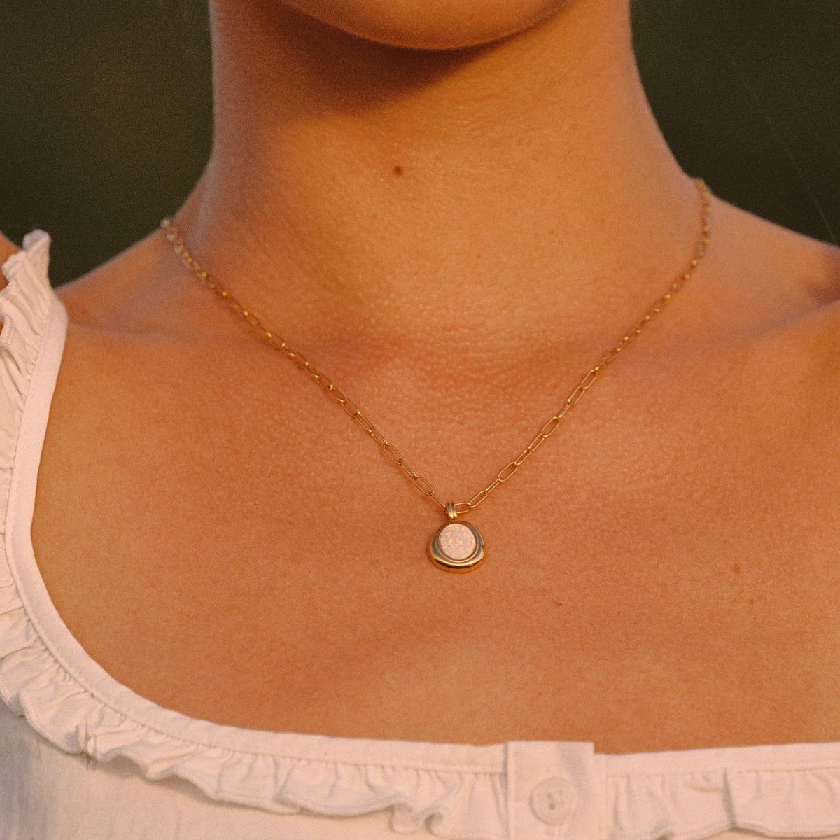 Opal Bezel Paperclip Necklace — Aura