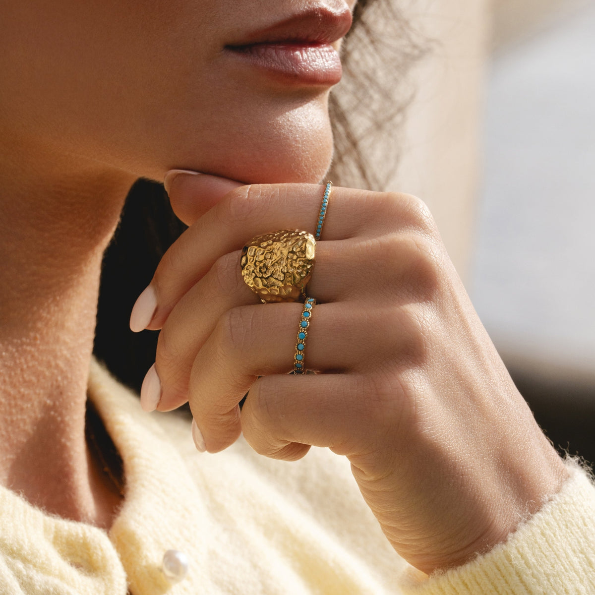 Hammered Dome Statement Ring, Steel — Molten