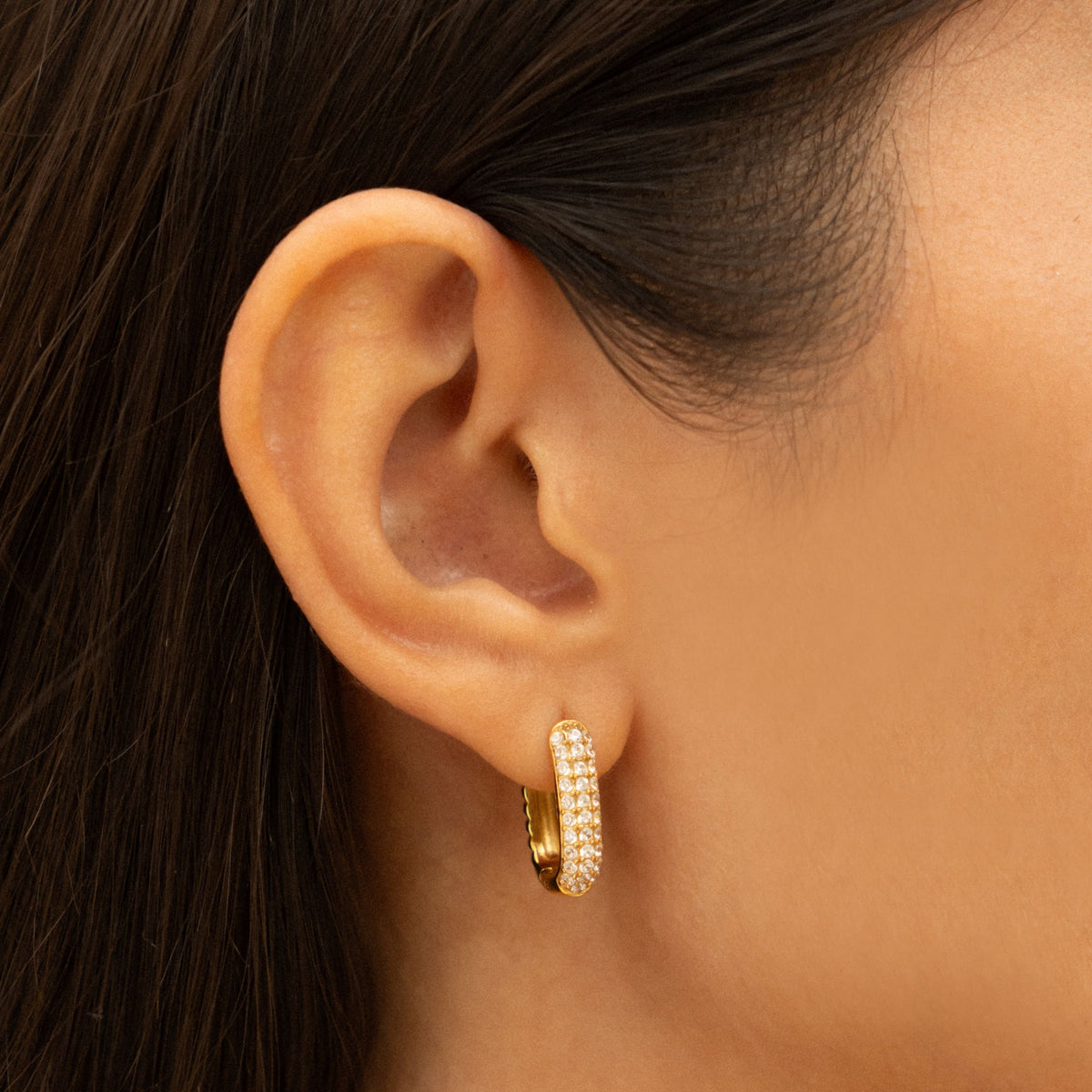 Clear Zircon Oval Huggie Earrings — Glacier