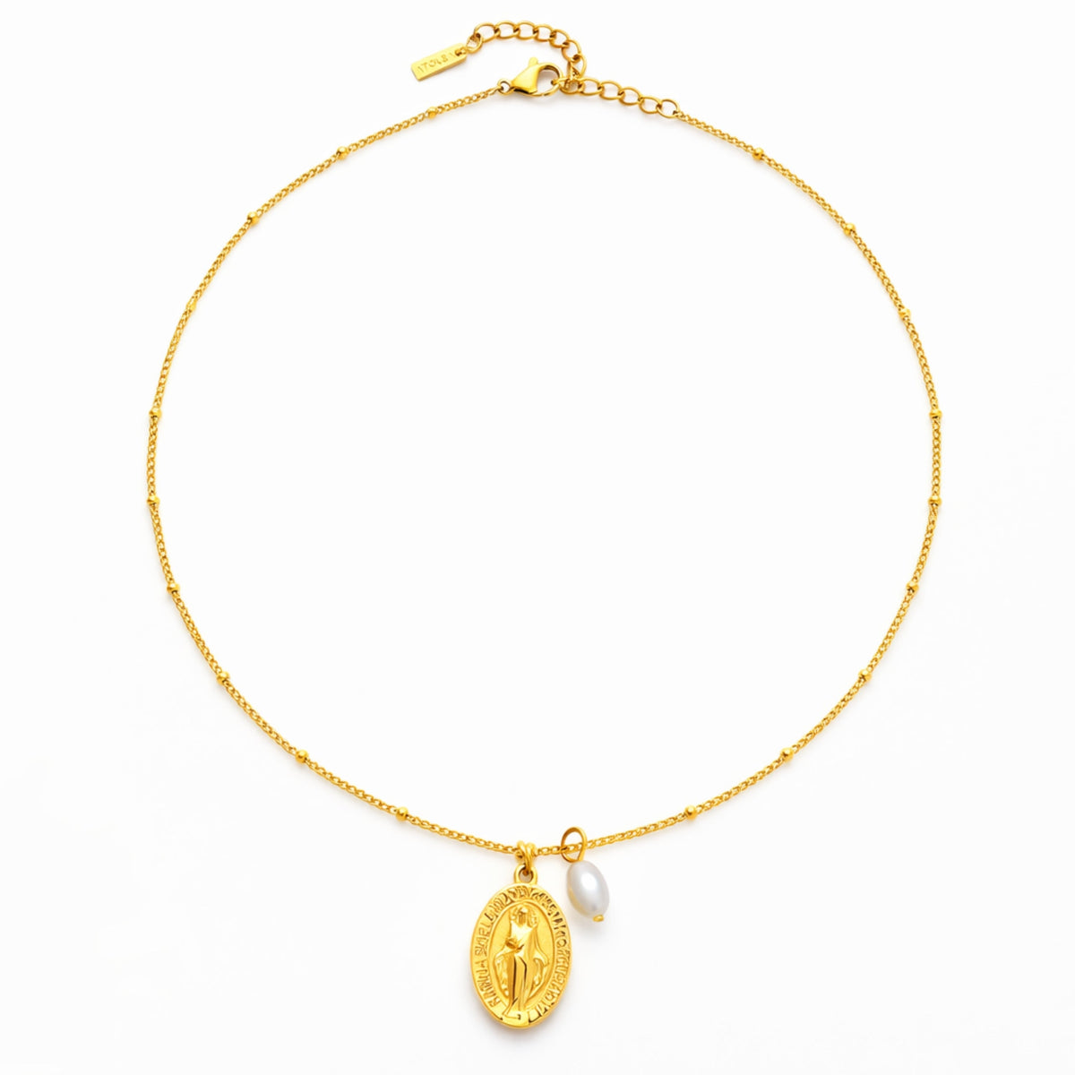 Oval Devotional Medal and Pearl Necklace — Faith