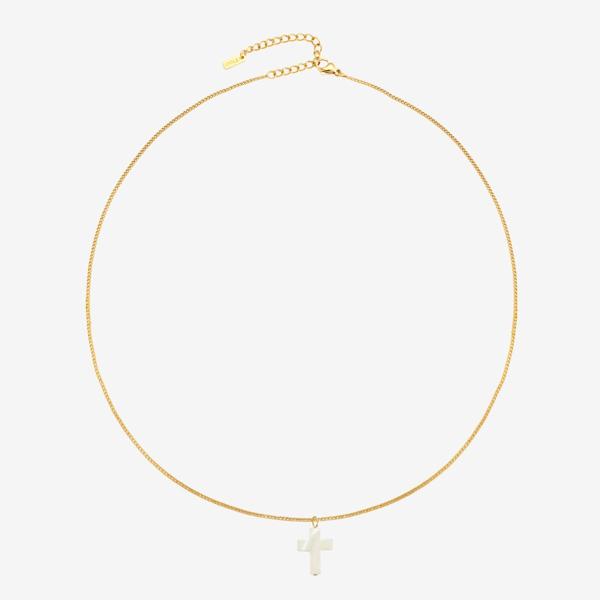 Mother-of-Pearl Cross Necklace, Stainless Steel