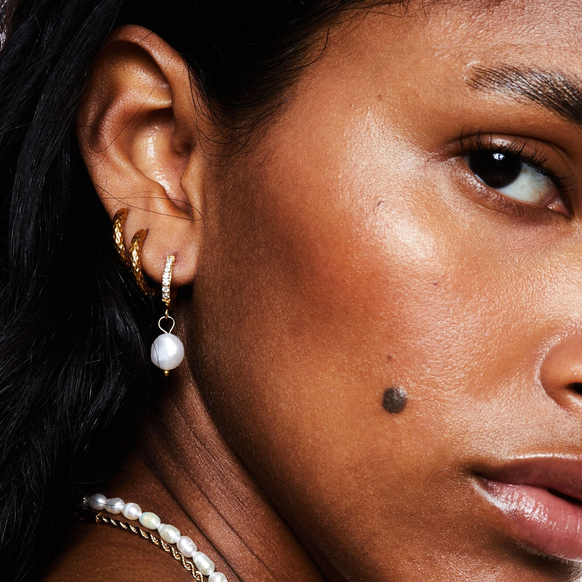 Freshwater Pearl Drop Hoop Earrings, 13 mm
