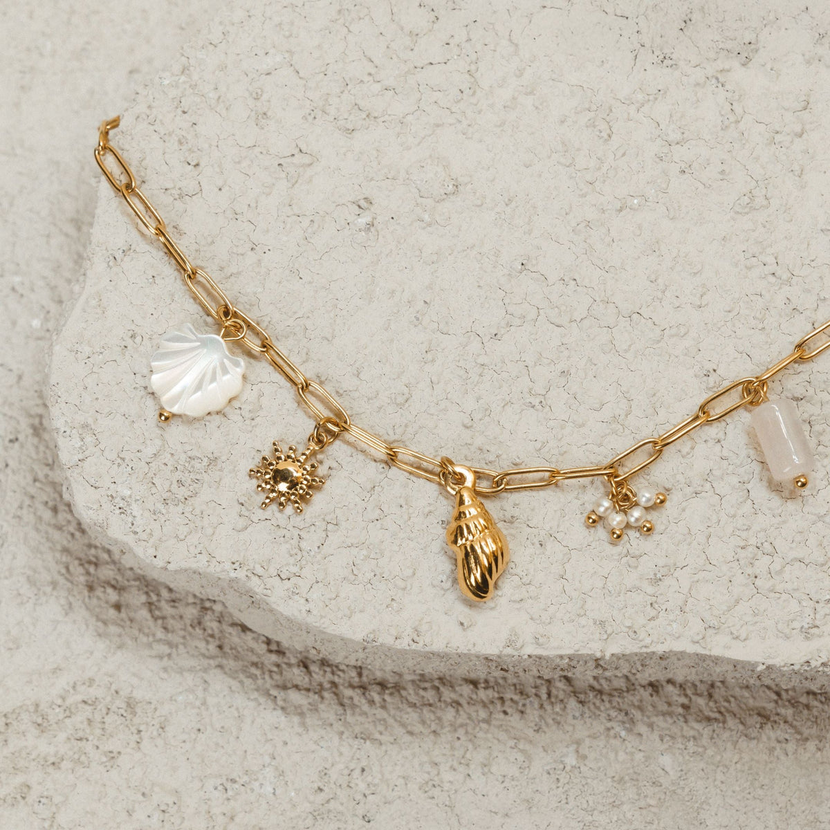 Shell Sun and Pearl Charm Necklace — Capri