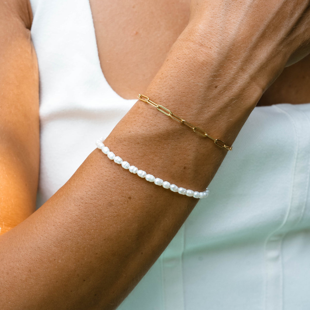 Freshwater Pearl Bracelet, 16–20 cm, Steel