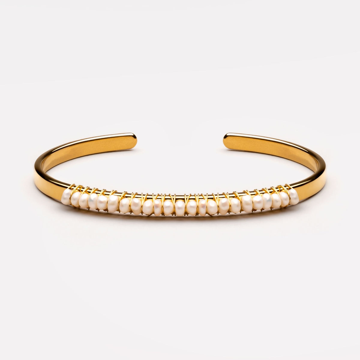 Freshwater Pearl Row Cuff Bracelet, Steel