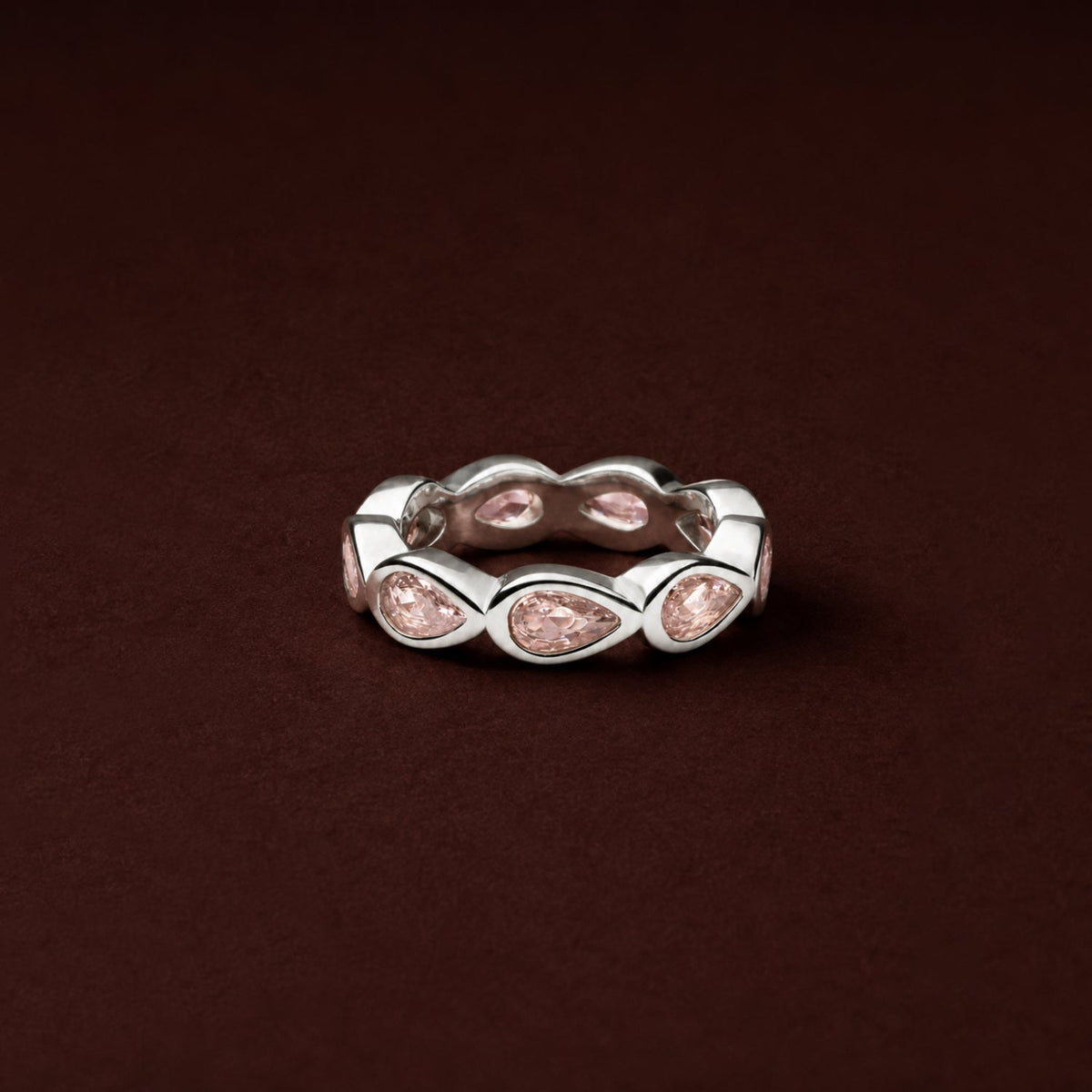 Pink Zircon Teardrop Eternity Ring — Peony