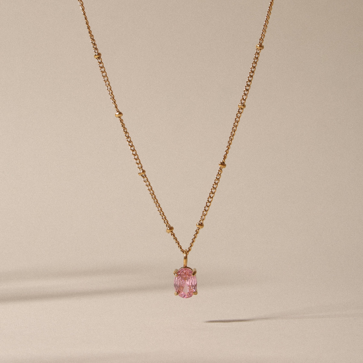 Oval Pink Cubic Zirconia Necklace — Rose