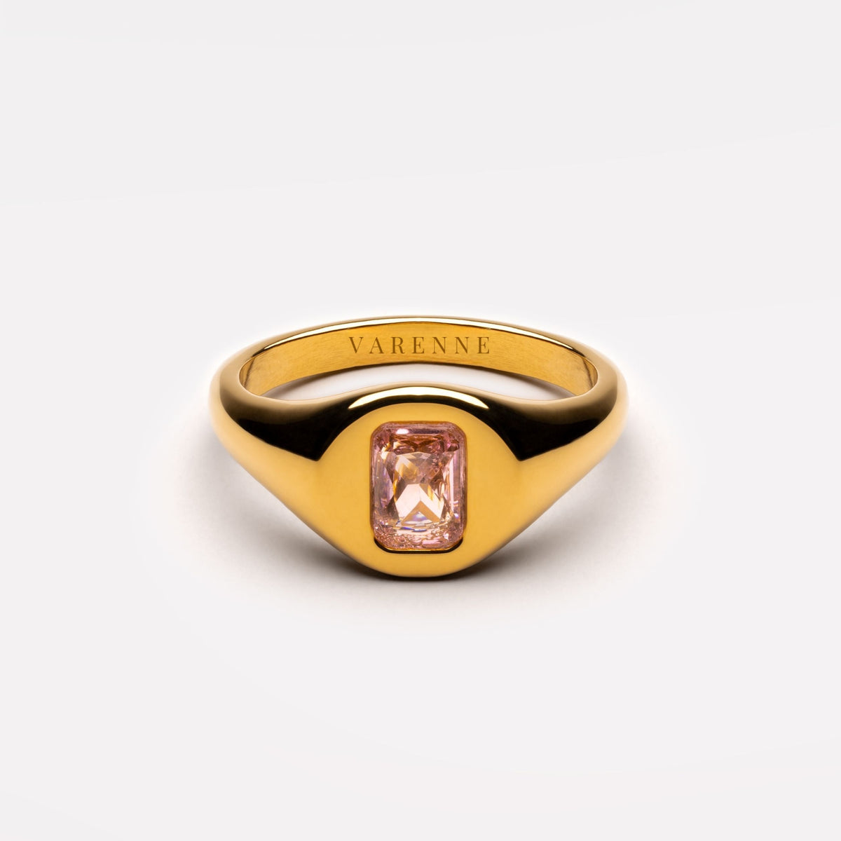 Pink Zircon Signet Ring, 4 × 6 mm — Rosé