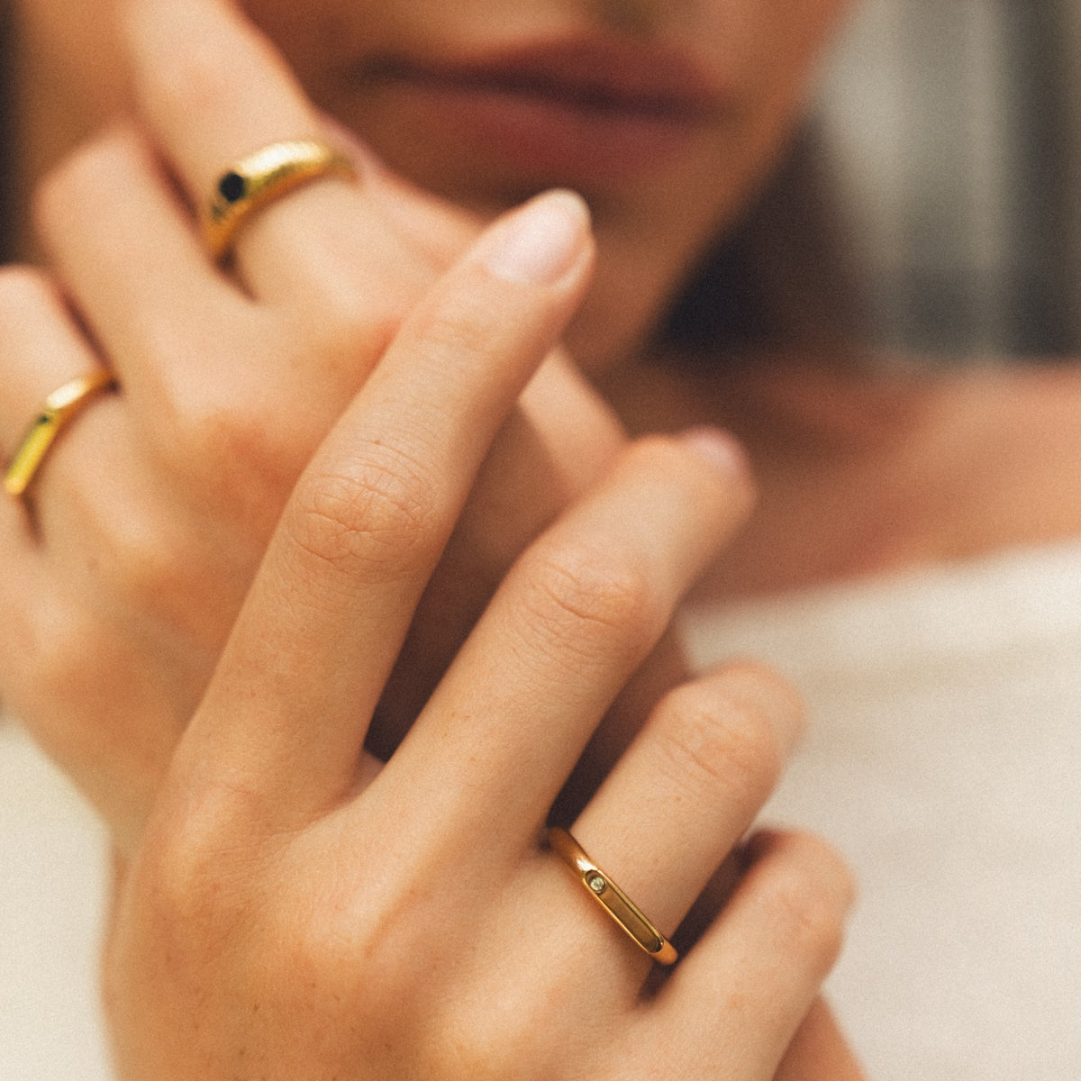 Single White Zircon Bar Ring, Steel — Lumi
