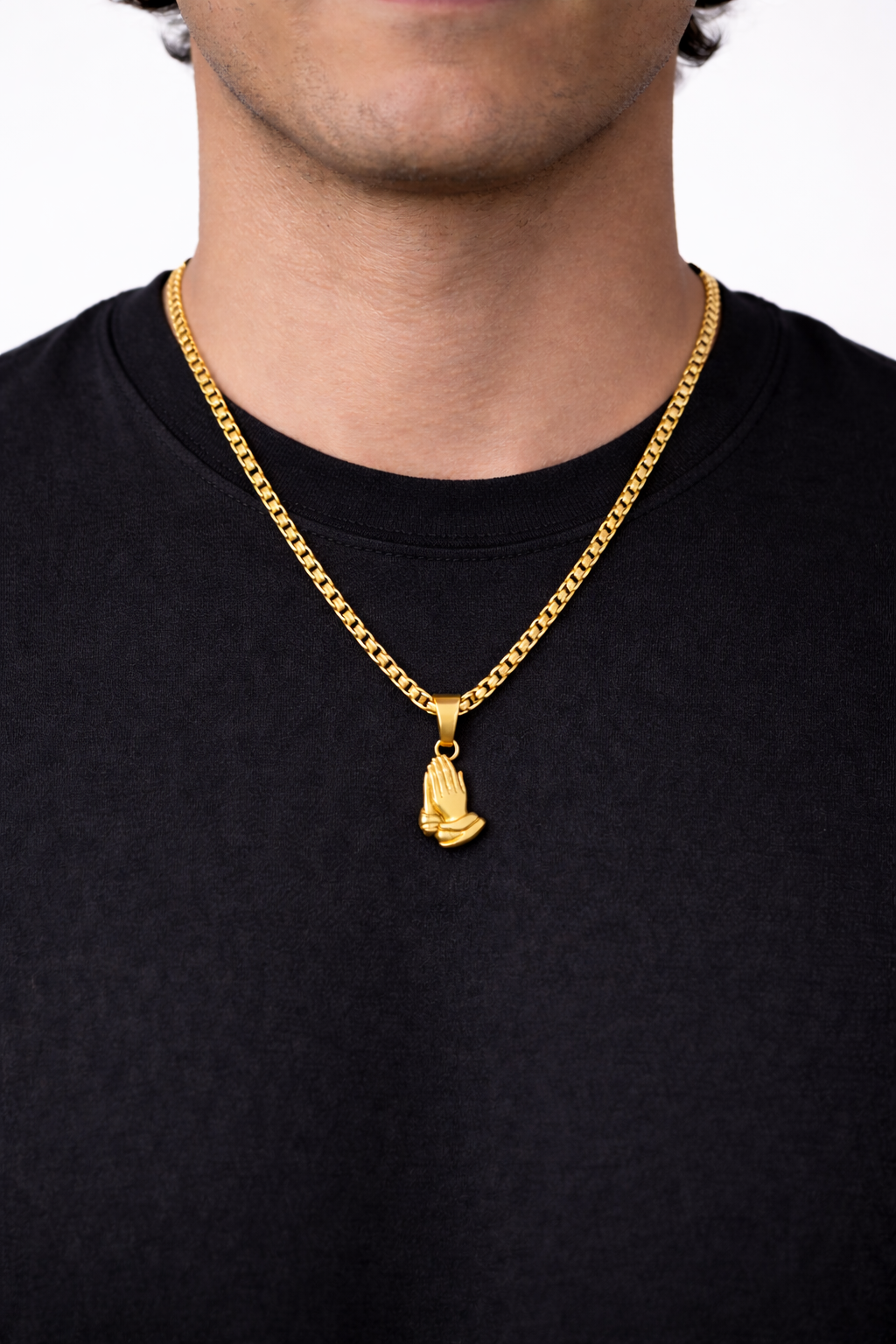 Praying Hands Pendant Necklace, Gold-Plated Steel