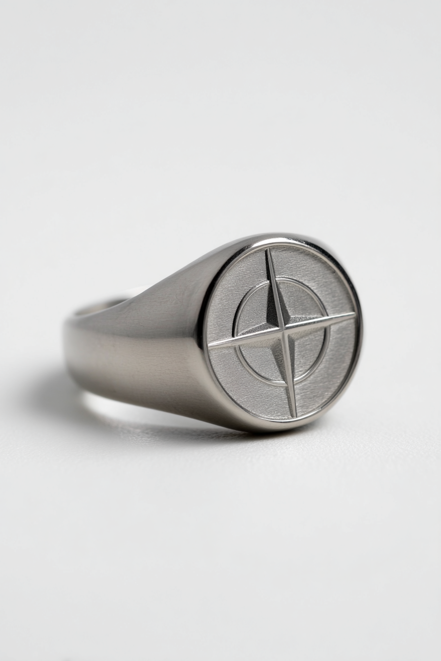 Men’s Compass Signet Ring, Silver-Tone, US 7–12